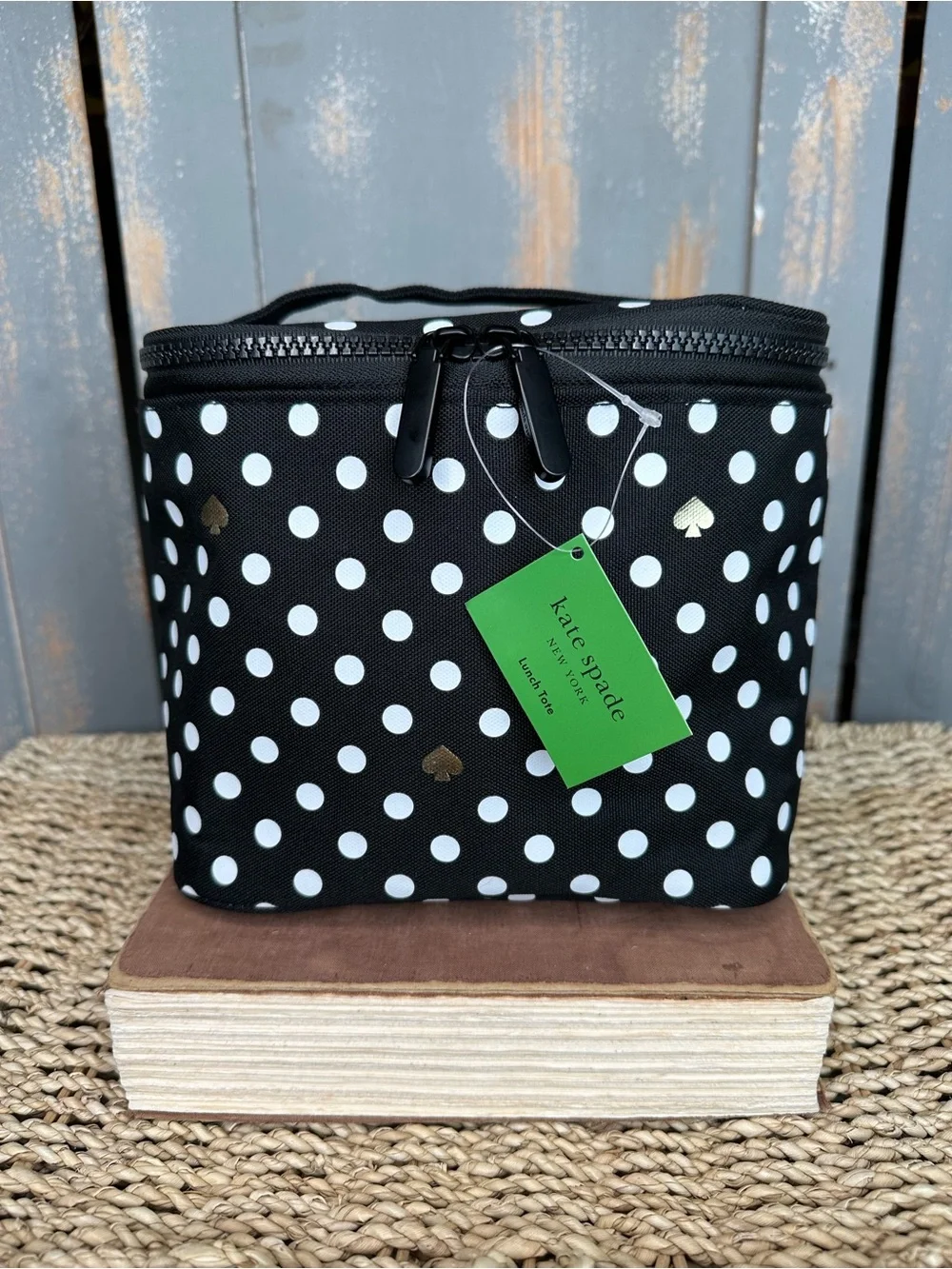 Kate Spade Polka Dot Insulated Lunch Tote Black/White NWT - Picture 1 of 13